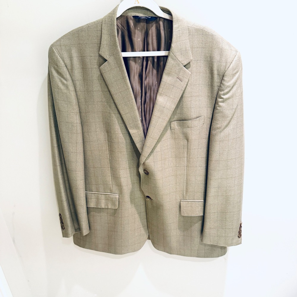 Joseph & Feiss Gold Blazer Sport Coat‎ Plaid Wool Blend Brown Size 48R